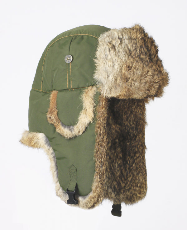 SUPPLEX BOMBER HAT - OLIVE WITH BROWN RABBIT FUR