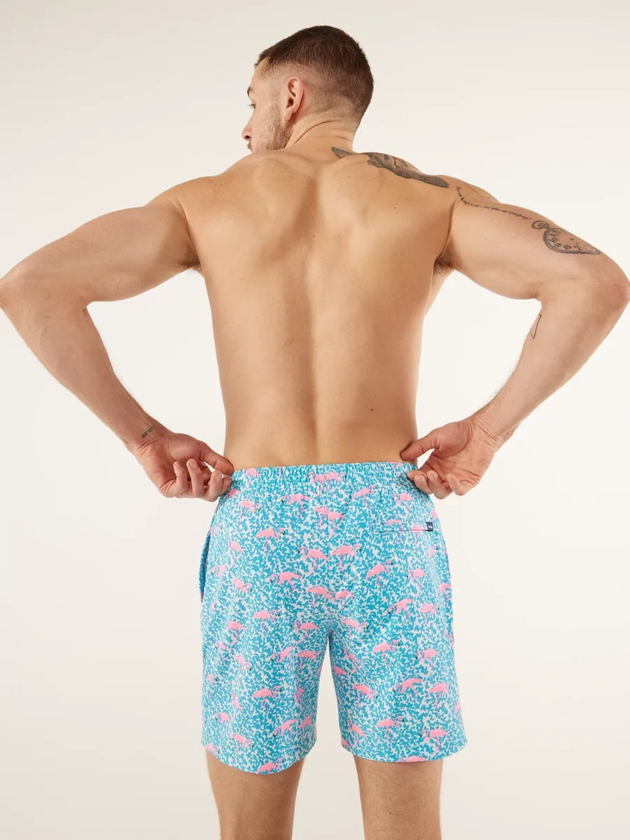 THE DOMINGOS ARE FOR FLAMINGOS 7.0 STRETCH CLASSIC SWIM TRUNK W/ZIP POCKET