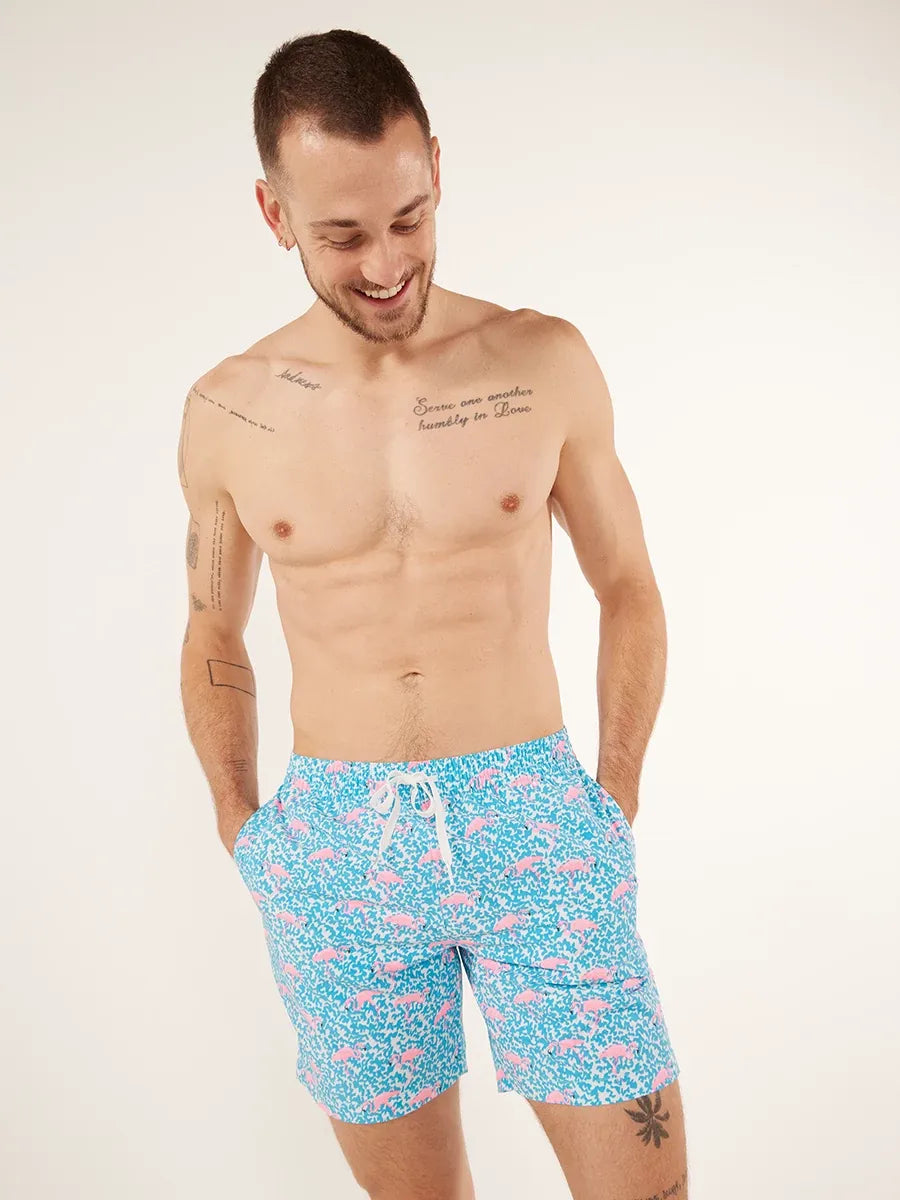 THE DOMINGOS ARE FOR FLAMINGOS 7.0 STRETCH CLASSIC SWIM TRUNK W/ZIP POCKET